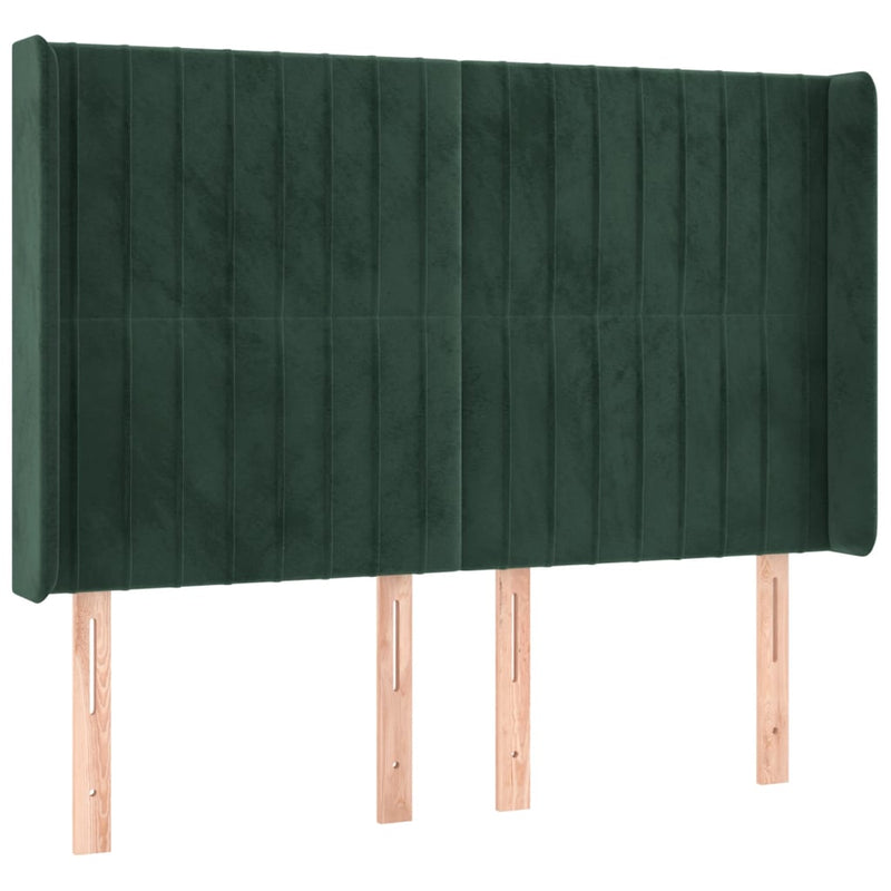 vidaXL sötétzöld bársony LED-es fejtámla 147x16x118/128 cm