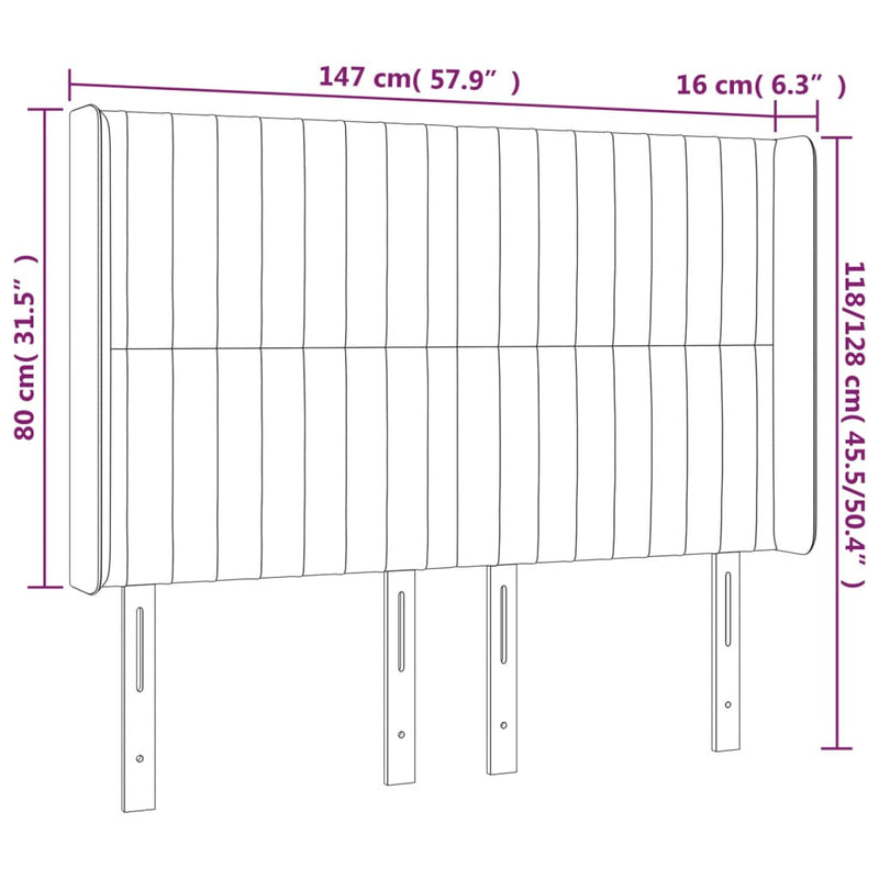 vidaXL sötétzöld bársony LED-es fejtámla 147x16x118/128 cm