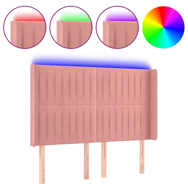 vidaXL rózsaszín bársony LED-es fejtámla 147x16x118/128 cm