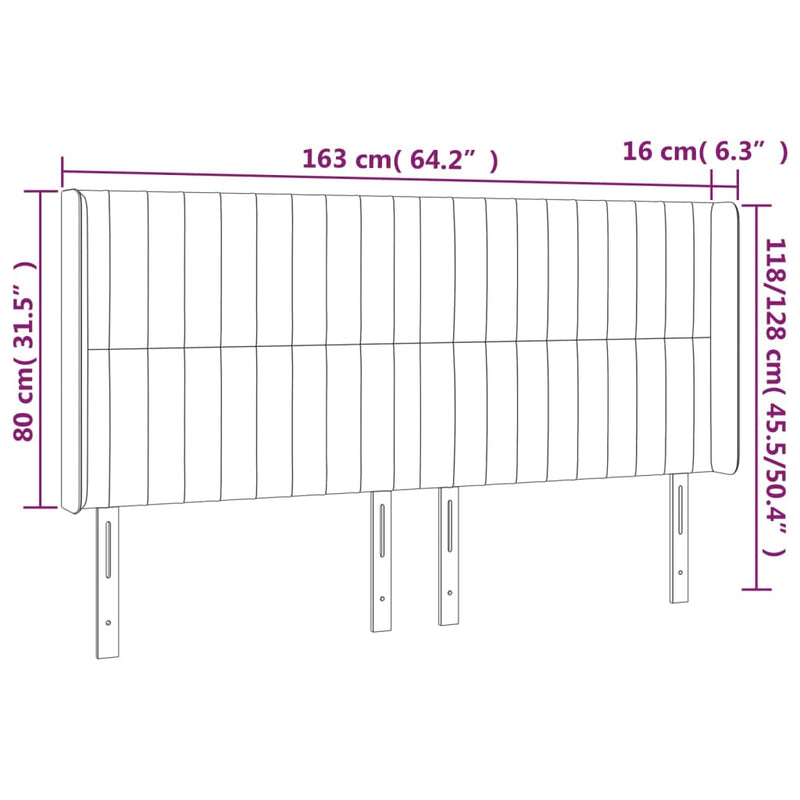 vidaXL sötétkék bársony LED-es fejtámla 163x16x118/128 cm