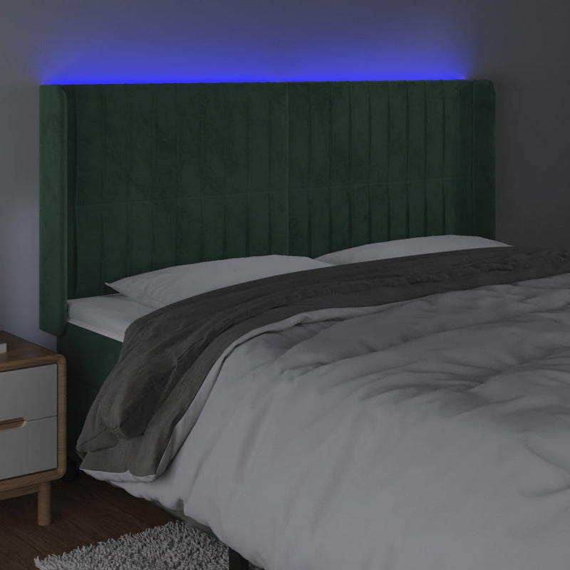 vidaXL sötétzöld bársony LED-es fejtámla 183x16x118/128 cm