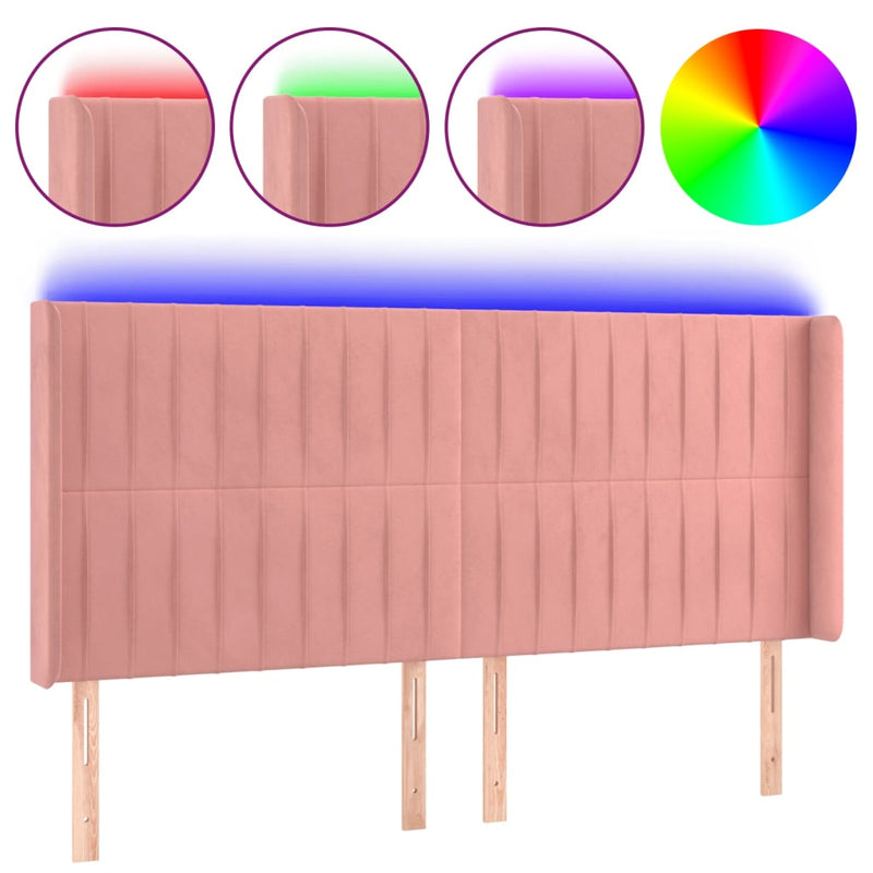 vidaXL rózsaszín bársony LED-es fejtámla 183x16x118/128 cm