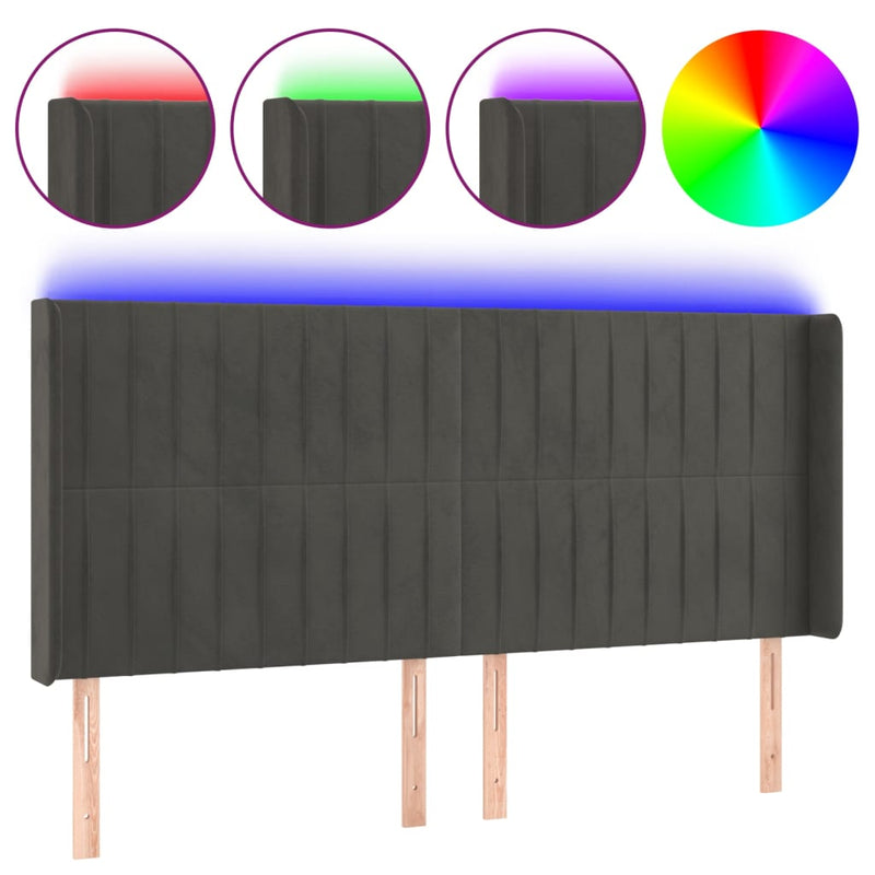 vidaXL sötétszürke bársony LED-es fejtámla 203x16x118/128 cm