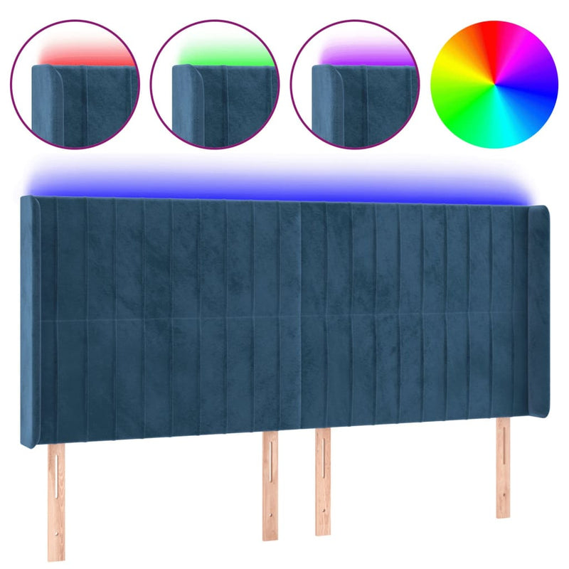 vidaXL sötétkék bársony LED-es fejtámla 203x16x118/128 cm