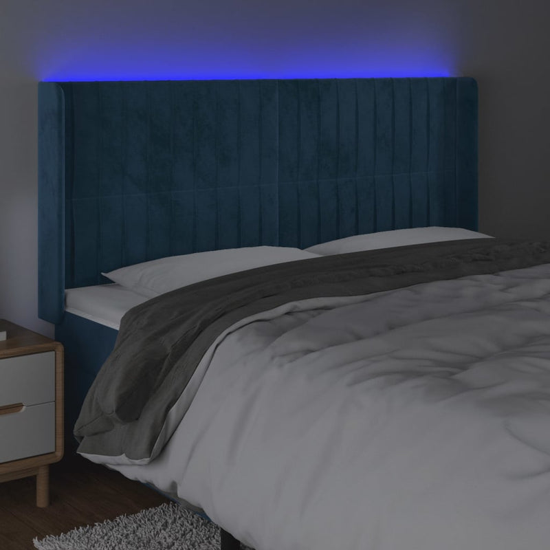 vidaXL sötétkék bársony LED-es fejtámla 203x16x118/128 cm