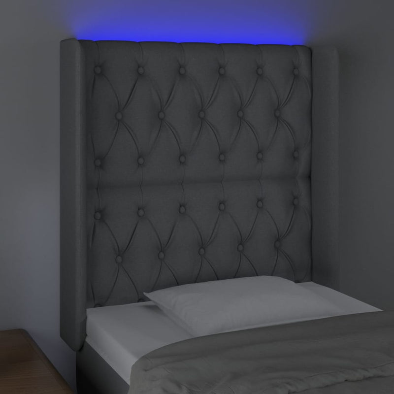 vidaXL világosszürke szövet LED-es fejtámla 83x16x118/128 cm
