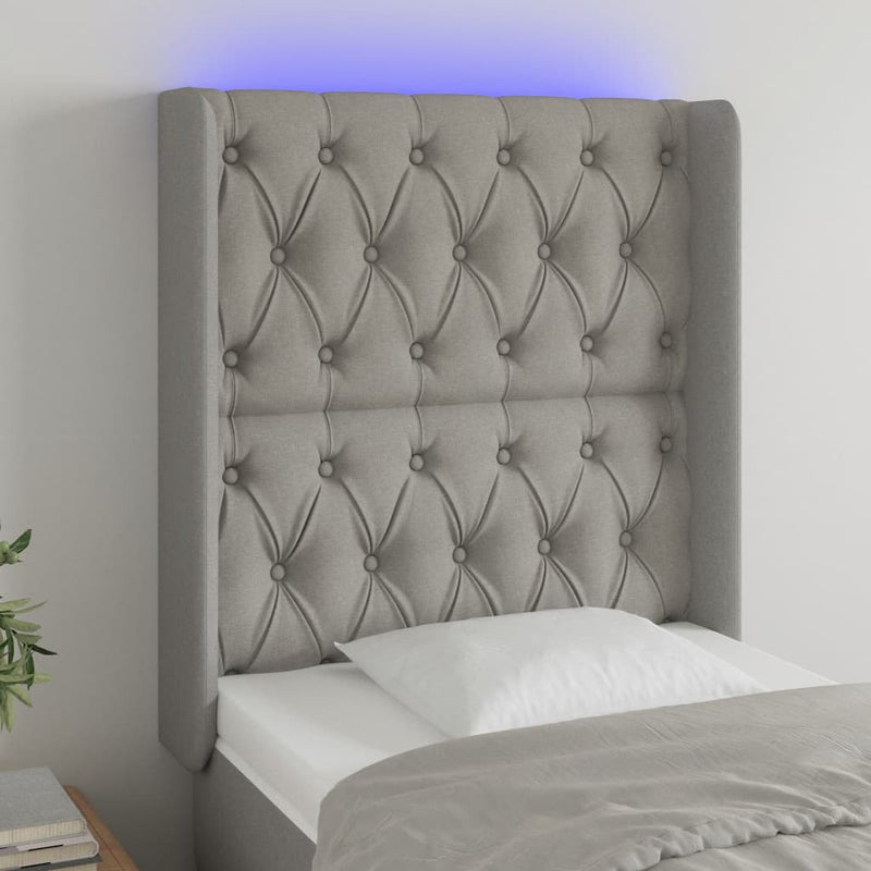 vidaXL világosszürke szövet LED-es fejtámla 83x16x118/128 cm