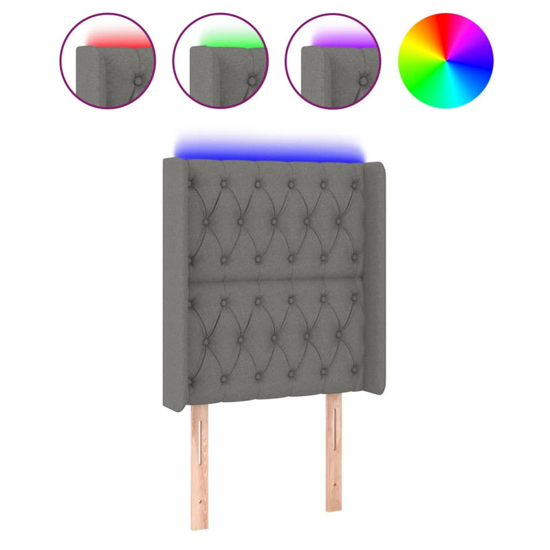 vidaXL sötétszürke szövet LED-es fejtámla 83x16x118/128 cm
