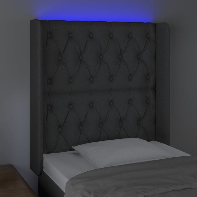 vidaXL sötétszürke szövet LED-es fejtámla 83x16x118/128 cm