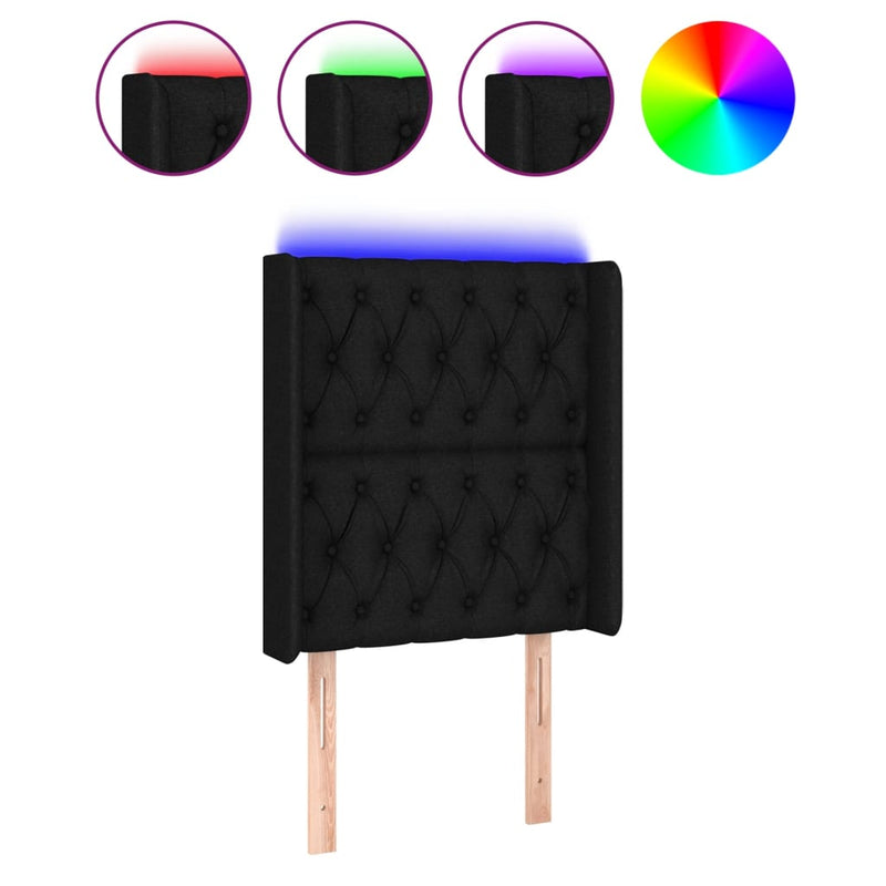 vidaXL fekete szövet LED-es fejtámla 83x16x118/128 cm