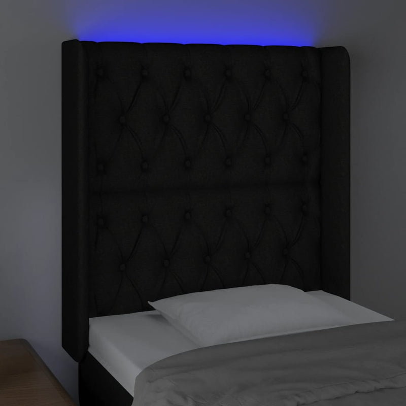 vidaXL fekete szövet LED-es fejtámla 83x16x118/128 cm