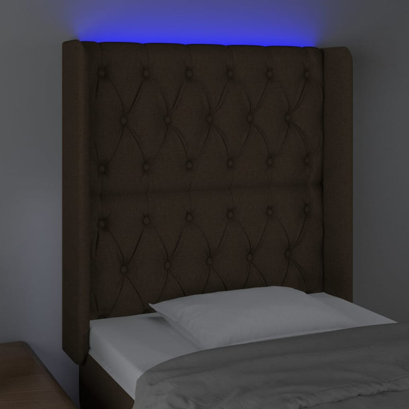 vidaXL sötétbarna szövet LED-es fejtámla 83x16x118/128 cm