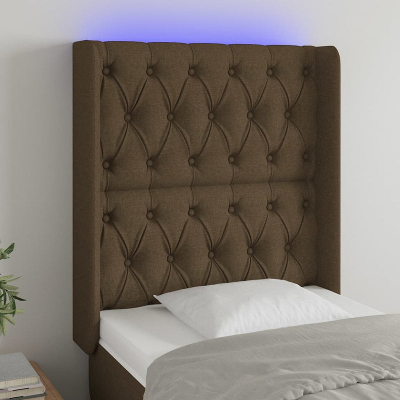 vidaXL sötétbarna szövet LED-es fejtámla 83x16x118/128 cm
