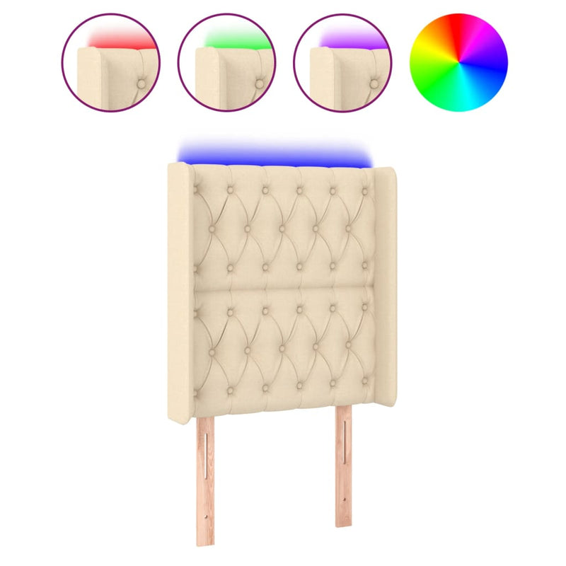 vidaXL krémszínű szövet LED-es fejtámla 83x16x118/128 cm
