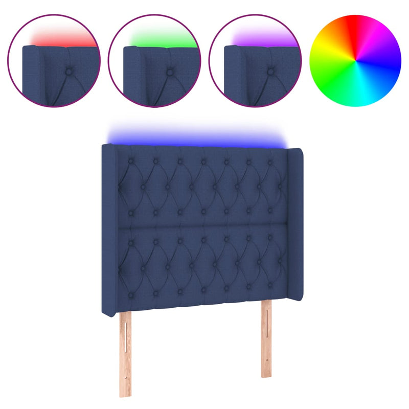vidaXL kék szövet LED-es fejtámla 93x16x118/128 cm