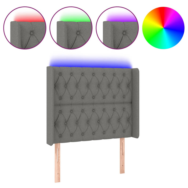 vidaXL sötétszürke szövet LED-es fejtámla 103x16x118/128 cm
