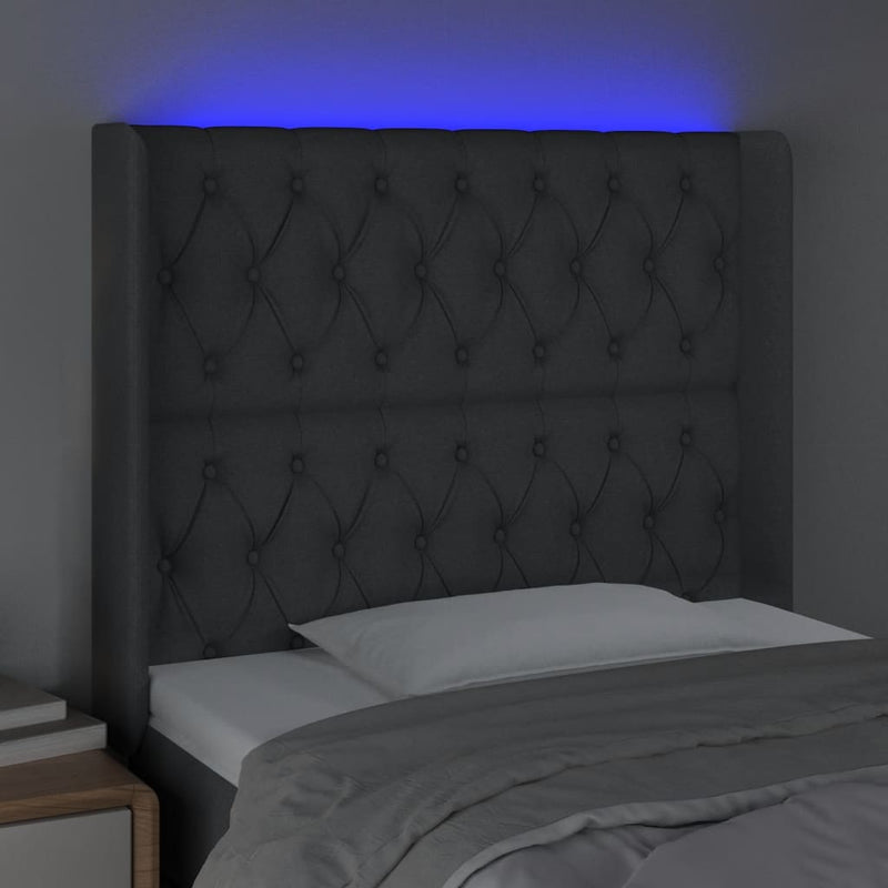 vidaXL sötétszürke szövet LED-es fejtámla 103x16x118/128 cm