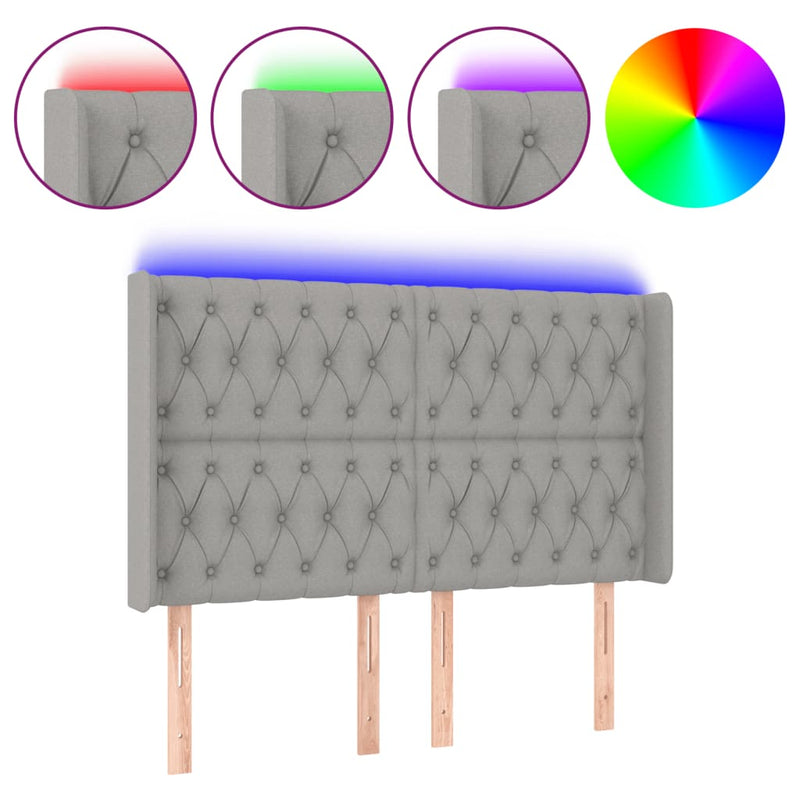 vidaXL világosszürke szövet LED-es fejtámla 147x16x118/128 cm