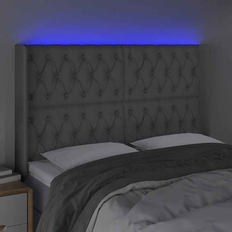 vidaXL világosszürke szövet LED-es fejtámla 147x16x118/128 cm