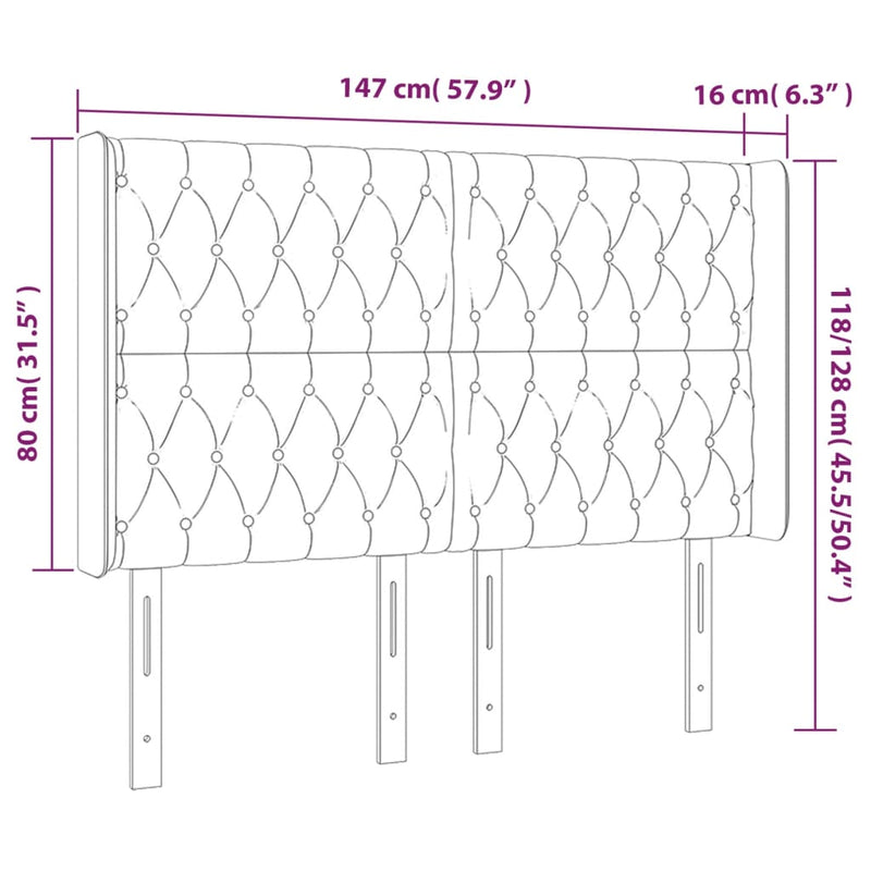 vidaXL sötétszürke szövet LED-es fejtámla 147x16x118/128 cm