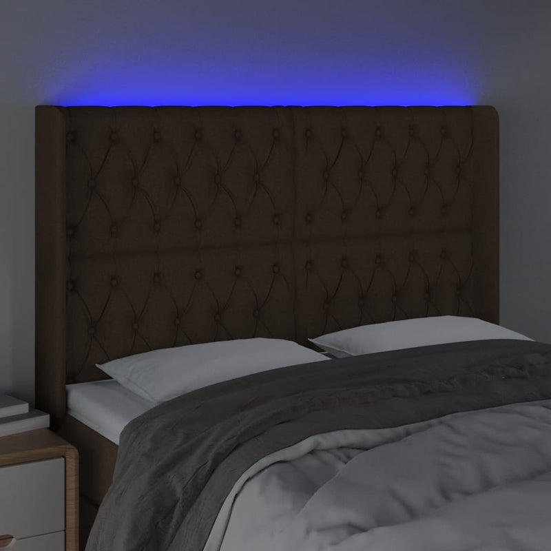 vidaXL sötétbarna szövet LED-es fejtámla 147x16x118/128 cm