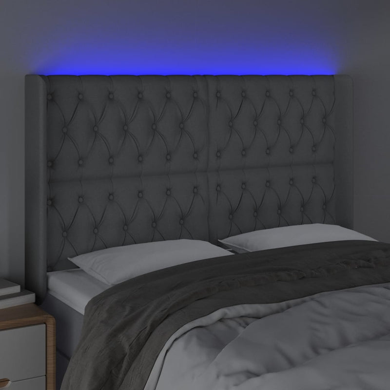vidaXL világosszürke szövet LED-es fejtámla 163x16x118/128 cm