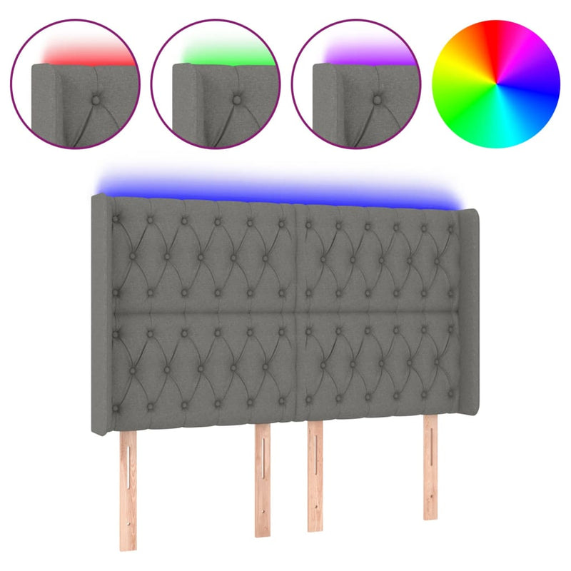 vidaXL sötétszürke szövet LED-es fejtámla 163x16x118/128 cm