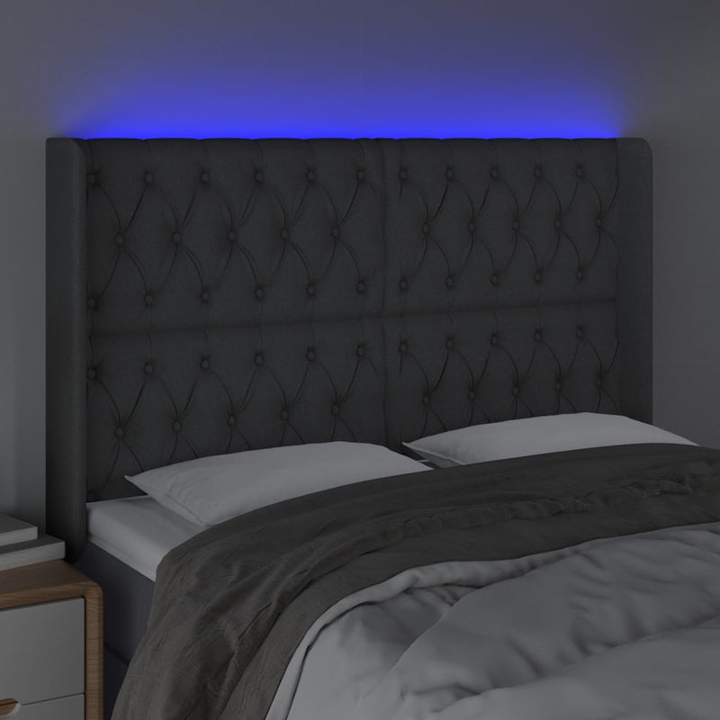 vidaXL sötétszürke szövet LED-es fejtámla 163x16x118/128 cm