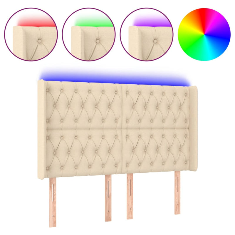 vidaXL krémszínű szövet LED-es fejtámla szárnyakkal 163x16x118/128 cm