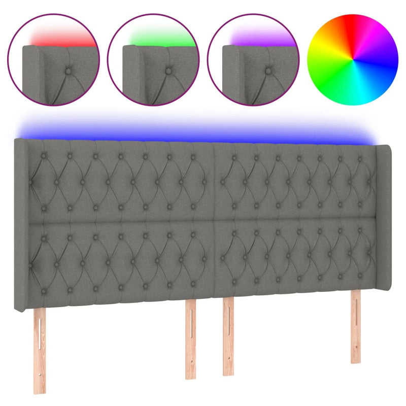vidaXL sötétszürke szövet LED-es fejtámla 183x16x118/128 cm