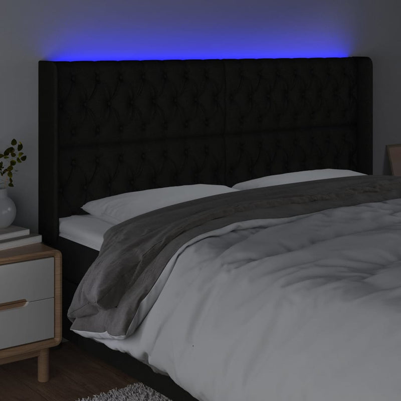 vidaXL fekete szövet LED-es fejtámla 183x16x118/128 cm