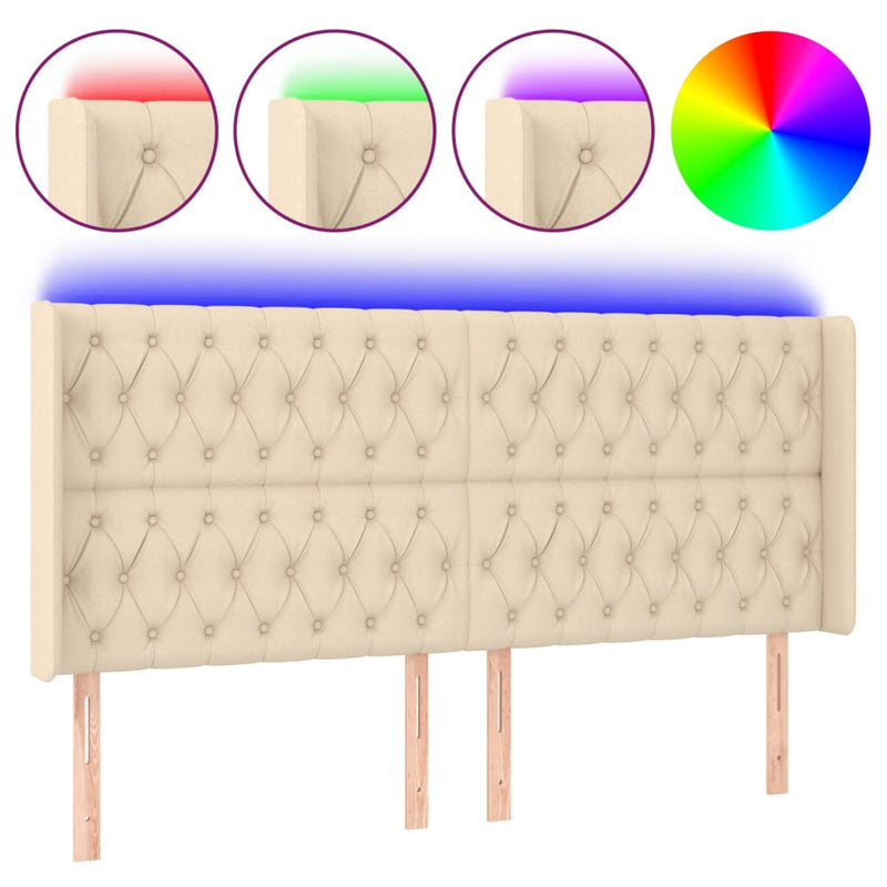 vidaXL krémszínű szövet LED-es fejtámla 183x16x118/128 cm