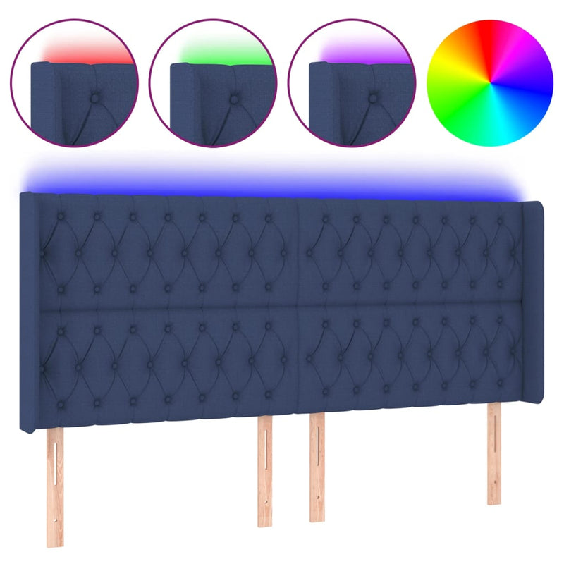 vidaXL kék szövet LED-es fejtámla 183x16x118/128 cm