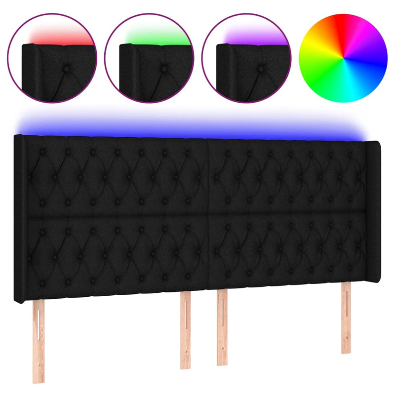 vidaXL fekete szövet LED-es fejtámla 203x16x118/128 cm
