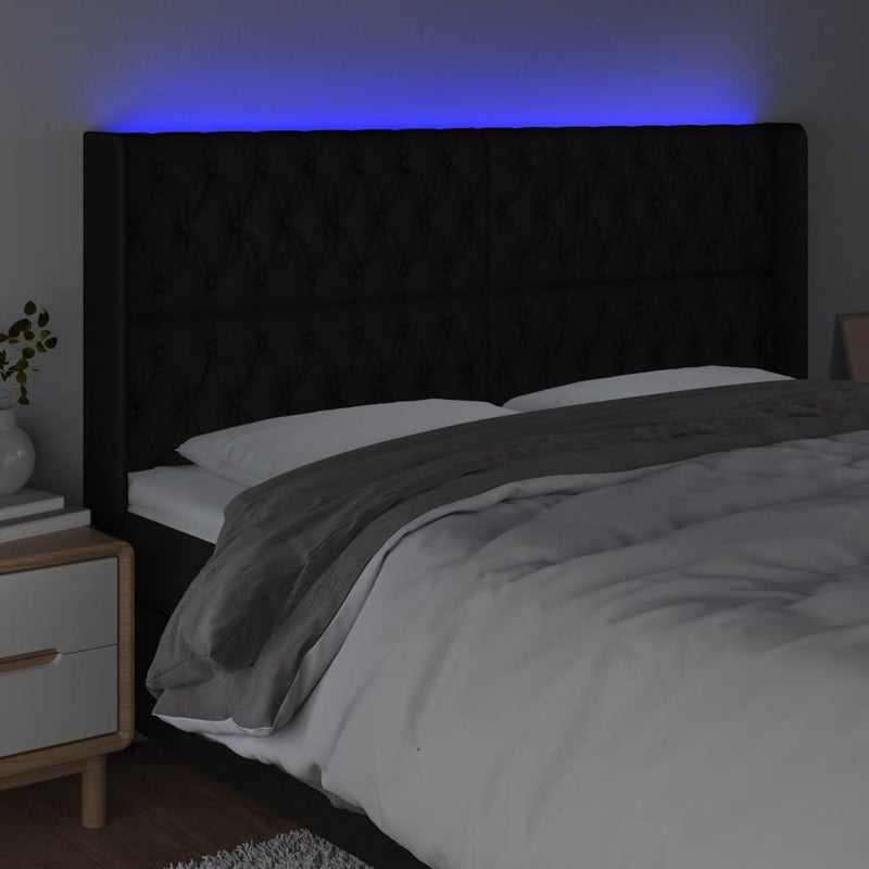 vidaXL fekete szövet LED-es fejtámla 203x16x118/128 cm
