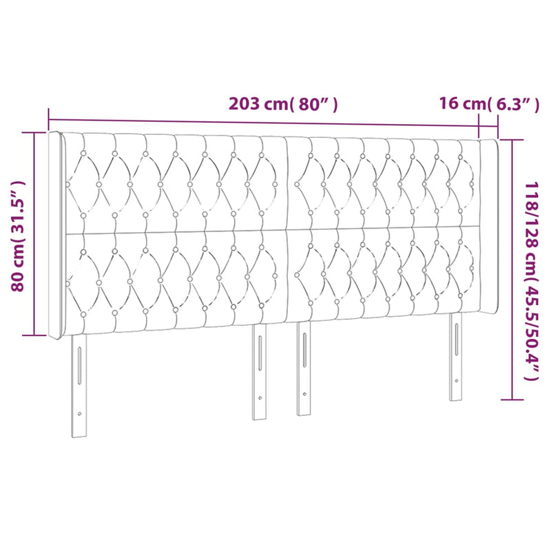 vidaXL tópszínű szövet LED-es fejtámla 203x16x118/128 cm