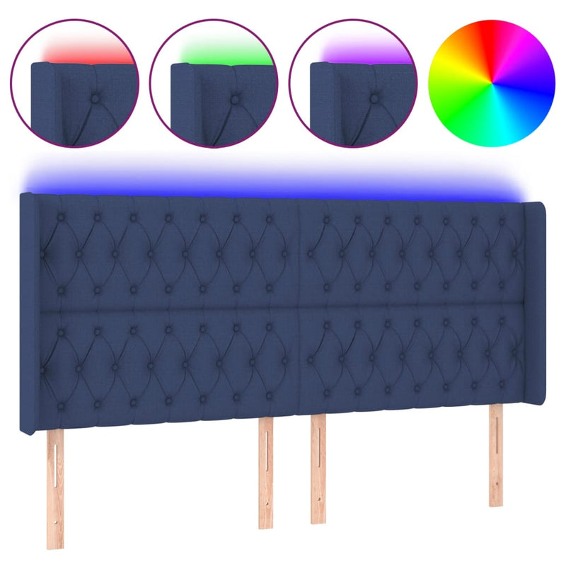 vidaXL kék szövet LED-es fejtámla 203x16x118/128 cm