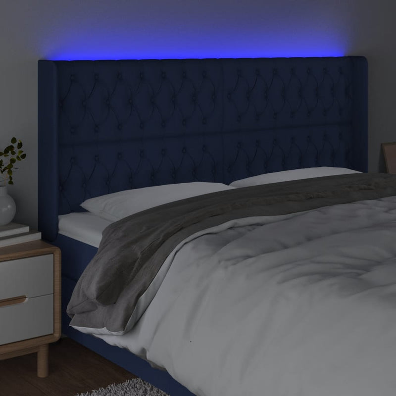 vidaXL kék szövet LED-es fejtámla 203x16x118/128 cm