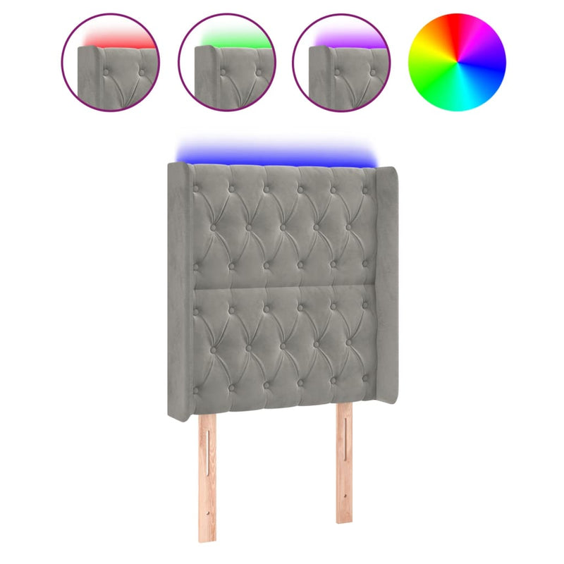 vidaXL világosszürke bársony LED-es fejtámla 83x16x118/128 cm