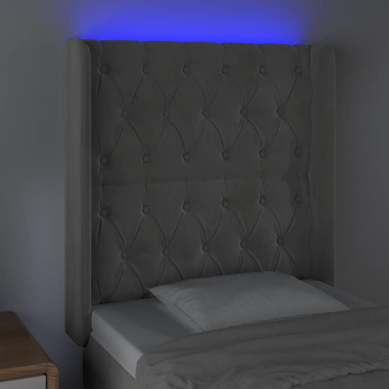 vidaXL világosszürke bársony LED-es fejtámla 83x16x118/128 cm