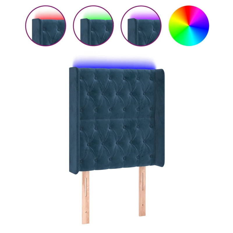 vidaXL sötétkék bársony LED-es fejtámla 83x16x118/128 cm