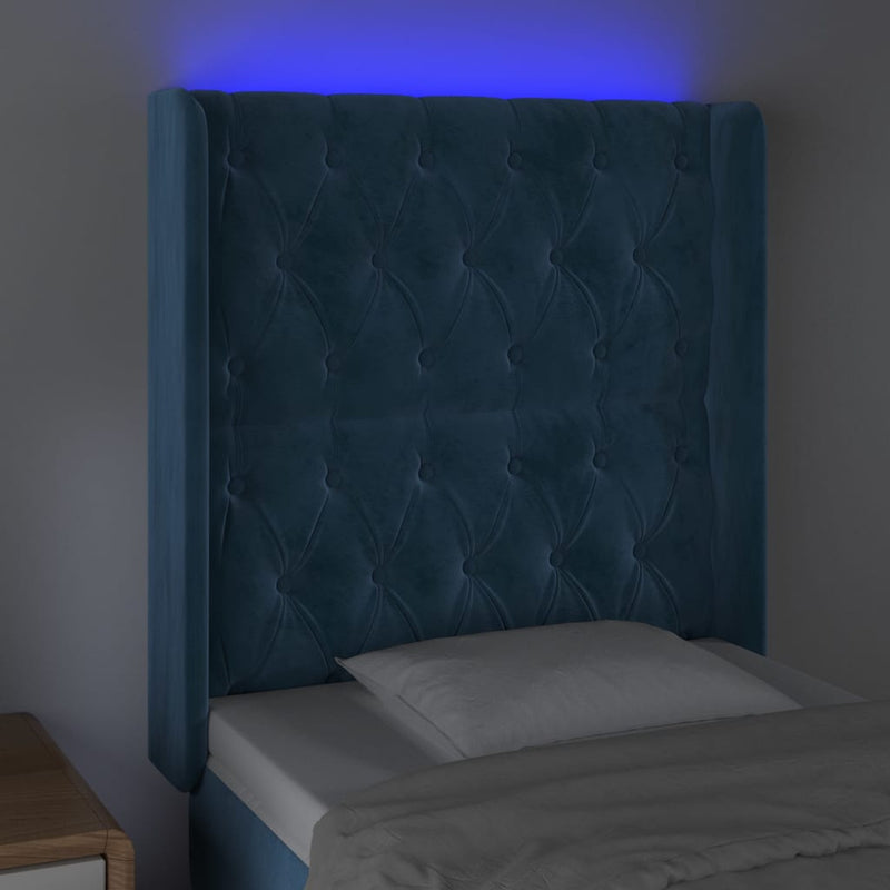 vidaXL sötétkék bársony LED-es fejtámla 83x16x118/128 cm