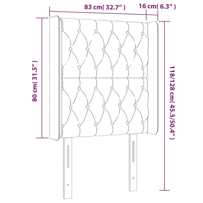 vidaXL sötétkék bársony LED-es fejtámla 83x16x118/128 cm