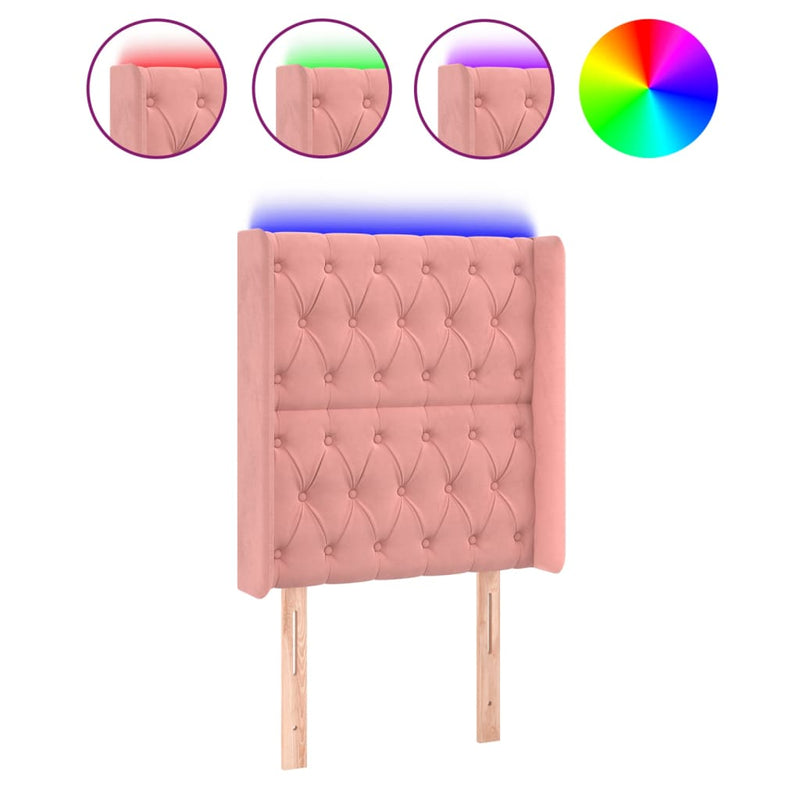vidaXL rózsaszín bársony LED-es fejtámla 83x16x118/128 cm