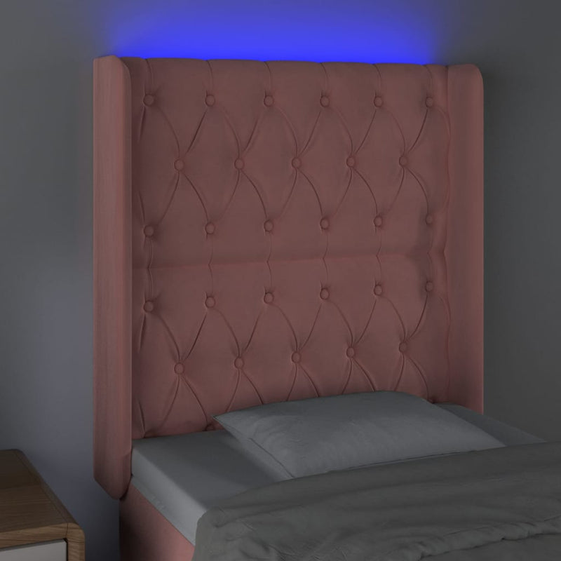 vidaXL rózsaszín bársony LED-es fejtámla 83x16x118/128 cm