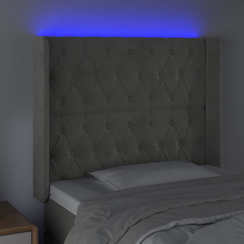 vidaXL világosszürke bársony LED-es fejtámla 93x16x118/128 cm
