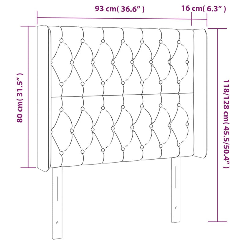 vidaXL sötétzöld bársony LED-es fejtámla 93x16x118/128 cm