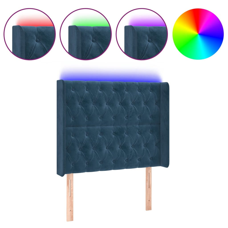 vidaXL sötétkék bársony LED-es fejtámla 93x16x118/128 cm