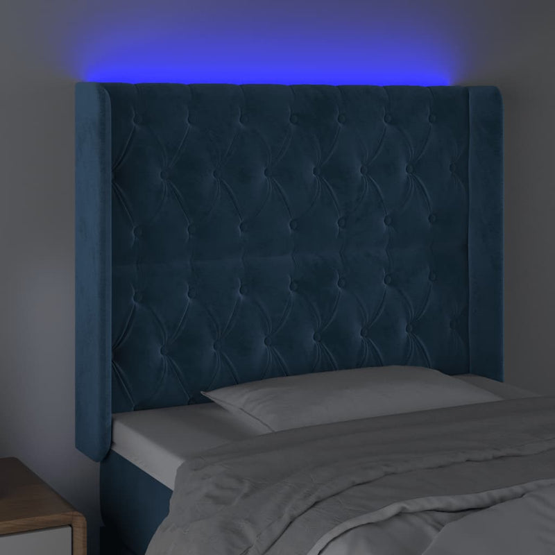 vidaXL sötétkék bársony LED-es fejtámla 93x16x118/128 cm