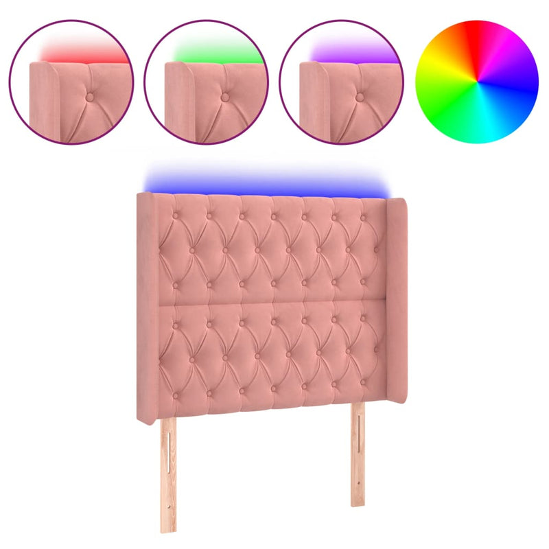 vidaXL rózsaszín bársony LED-es fejtámla 93x16x118/128 cm